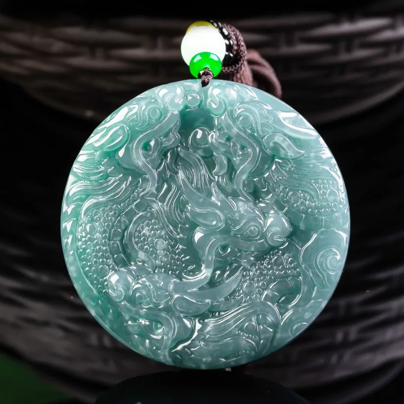 

Real New Natural Jadeite Blue Water Soar Dragon Pendant Necklace Carved Charm Jadeite Jewelry Fashion Amulet Gifts Certificate