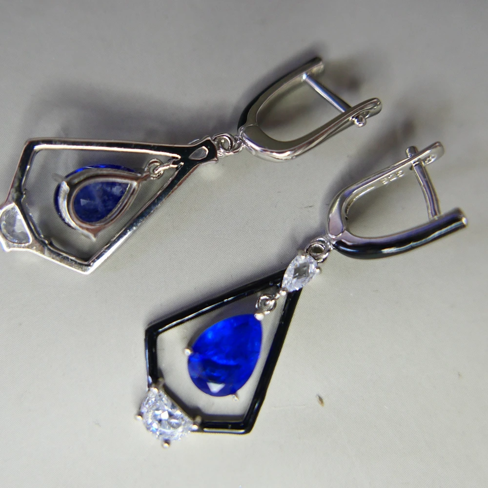 

KQDANCE Hand Craft 925 Sterling Silver With Black Enamel Lab Sapphire Blue Ruby Red Stones Tear Drop Earrings Clips Fine Jewelry
