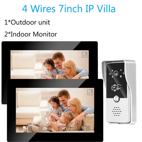 Imagen 1 del producto Kit de sistema de videoportero de 720P, timbre de vídeo con cable, Panel de llamada a prueba de lluvia, cámara IR para casa, Villa, edificio, 4 cables