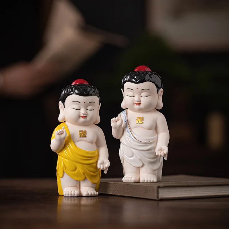 FX Chinese ceramic prince bathing Buddha Zen reclining Buddha  offering home living room entrance bogu frame decorative ornament