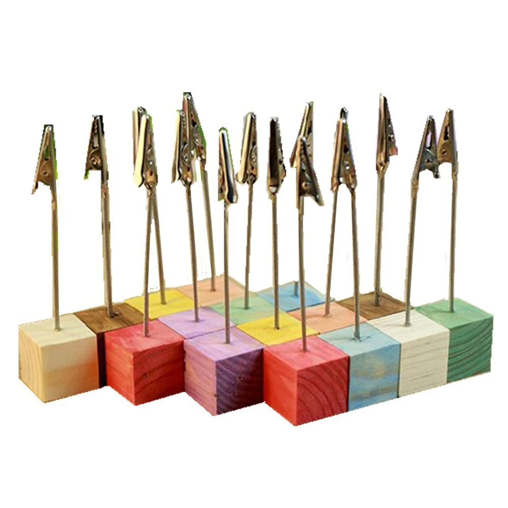 

8 Pcs Memo Clip Note Holder Wooden Base A4 Size Desk Organizer Random Color Crocodile Clip Flexible Wire For Office Home
