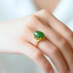 Green Jade Rings Adjustable Ring Gift Gemstone Amulet Jewelry Charms 925 Silver Chinese Women Real Luxury Natural Carved