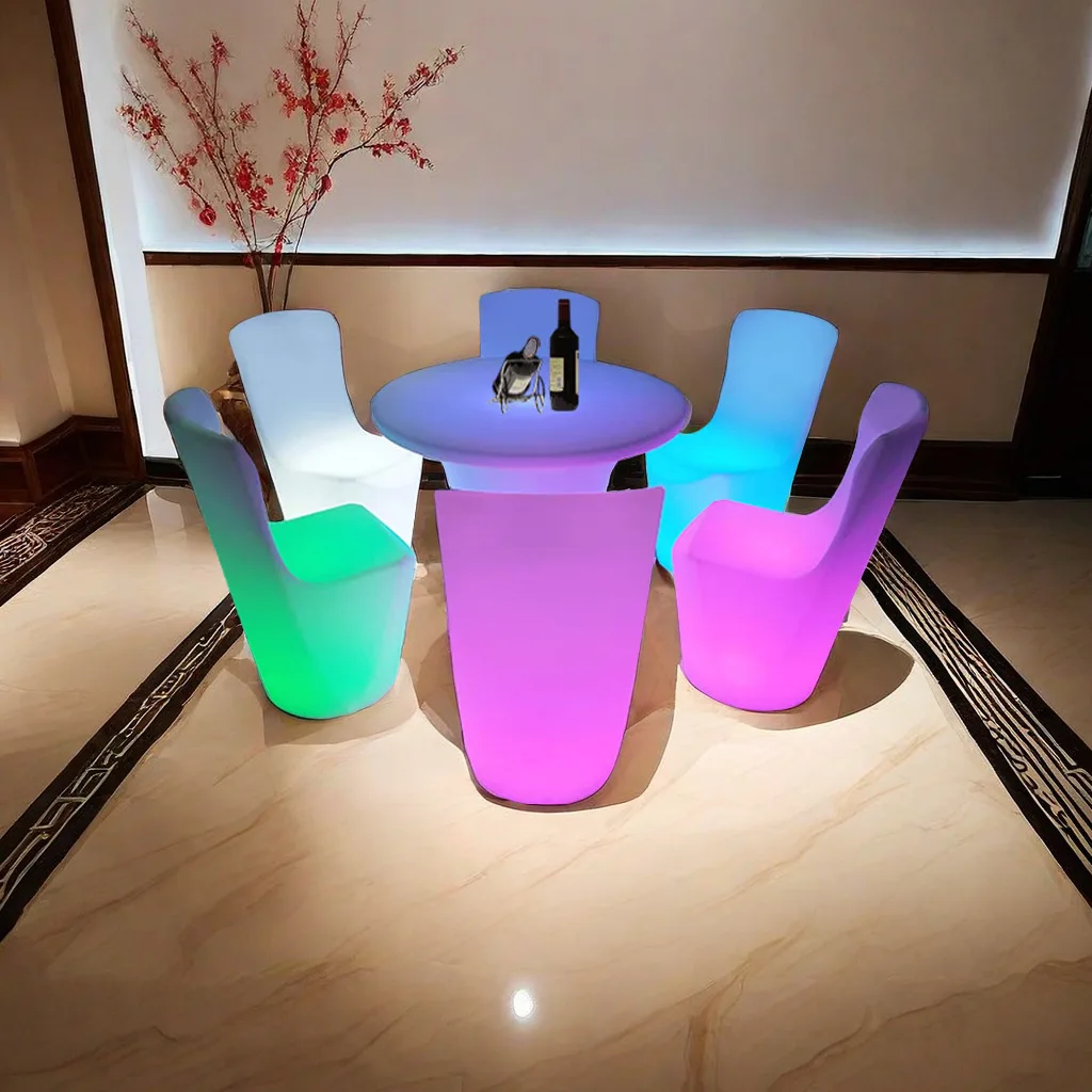 LED Illuminated Round Cocktail Table Waterproof Bar Tables Plastic Coffee Table Commercial Furniture Supply