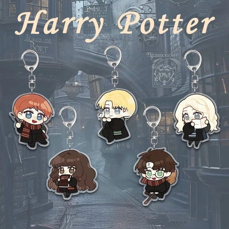 Llavero acrílico de Harry Potter, versión Q, con colgante de doble bolso de pan, Harry, Hermione, Ron, Drácula, una preciosa colección, ideal como regalo de cumpleaños.