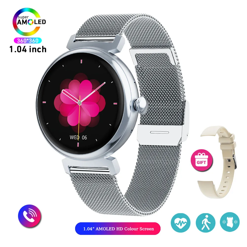 1,04 inch AMOLED-scherm Mode Dames Smart Watch-scherm Weergave altijd Bluetooth-oproep Smartwatch Metalen behuizing Klein schermhorloge