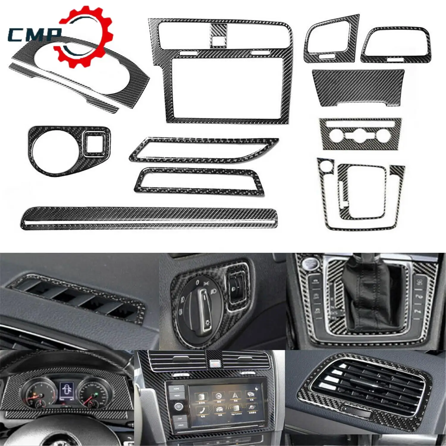 

15 шт. с правым рулем для VW Golf 7 GTI MK7 2014-2019, карбоновый полный комплект с правым рулем, внутренняя крышка приборной панели