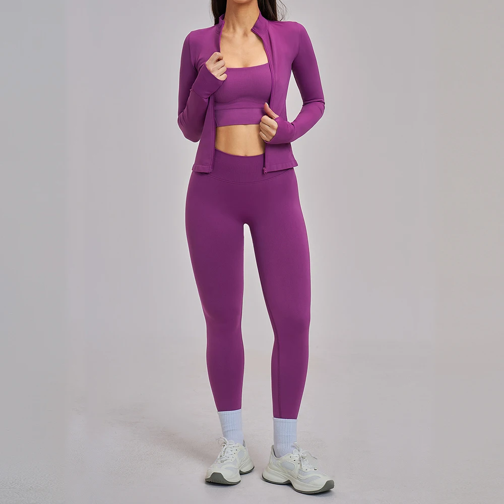 

Бесшовный комплект для йоги из 3 предметов: женская спортивная одежда, одежда для тренировок, леггинсы для спортзала, фитнес-бюстгальтер, укороченный топ, спортивный костюм с длинным рукавом