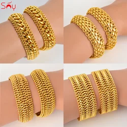 Sunny Jewelry 12MM-20MM Big Wide For Women Men Bracelet 18K Gold Plated Double Weaving Rolo Cable Curb Unisex Link Chain Gift