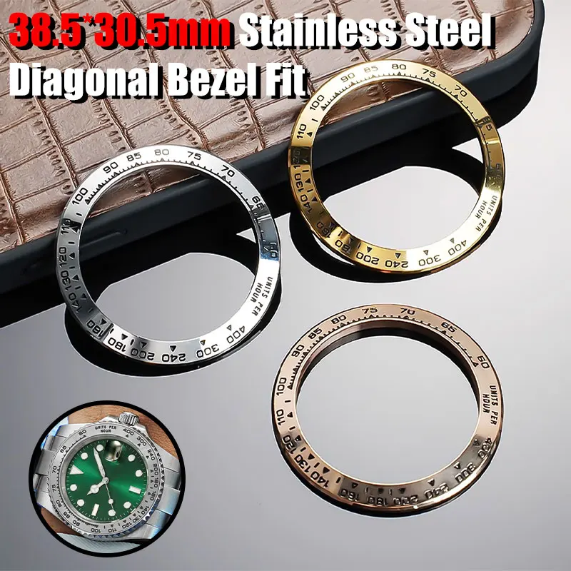 38.5*30.5mm Stainless Steel Gold Silver Rose Gold Diagonal Bezel Fit For Rolex Daytona Men's Mechanical Matches Metal Scale Ring