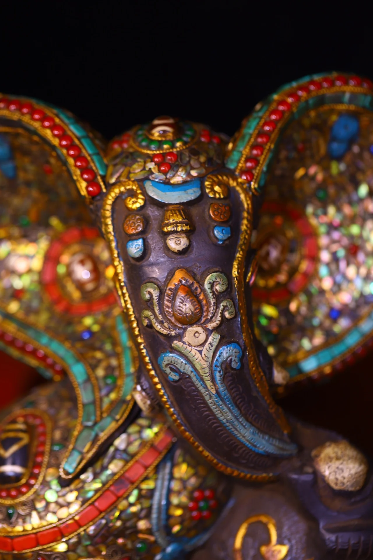الشعب النيبالية القديمة البرونزية فسيفساء جوهرة gZi الخرز قذيفة GANESH بوذا الفيل جذع إله الثروة قاعة العبادة