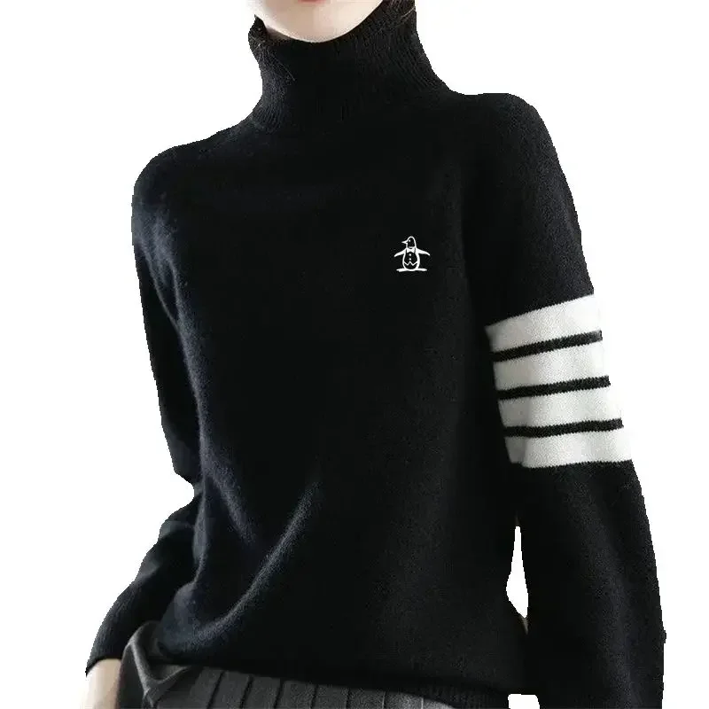 Autumn Winter Golf Wear Women 2024 New Korean Golf Sweater High Collar Golf Top Windproof Knit Golf Jumper Women Golf Clothes