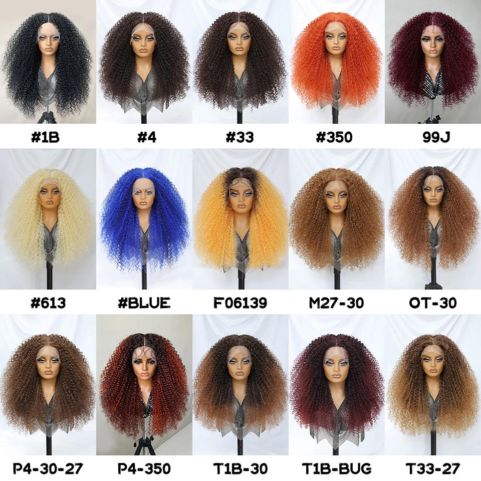 Ombre Blu 24 "Parrucca Jerry Curl Ricci crespi Parrucche anteriori in pizzo sintetico Miscela di capelli Pre pizzicati Latisha T-Part Parrucca frontale in pizzo