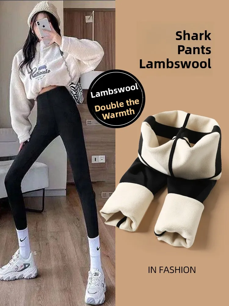 

Thiened Lamb Velvet Yoga Pants High Waist Tight Fit arkskin Pants Winter Warm Non Curling Ladies Boting Trousers