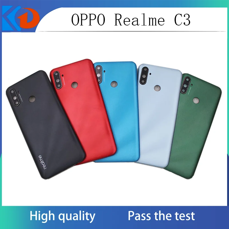 

Задняя крышка аккумулятора OPPO Realme C3, задняя панель, корпус, детали для ремонта с отверстиями для отпечатков пальцев