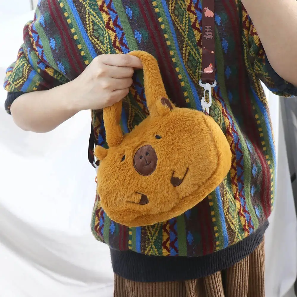 Mochila de felpa de capibara, bolso cruzado de capibara de dibujos animados de animales de gran capacidad, bolso de hombro de dibujos animados de algodón bonito