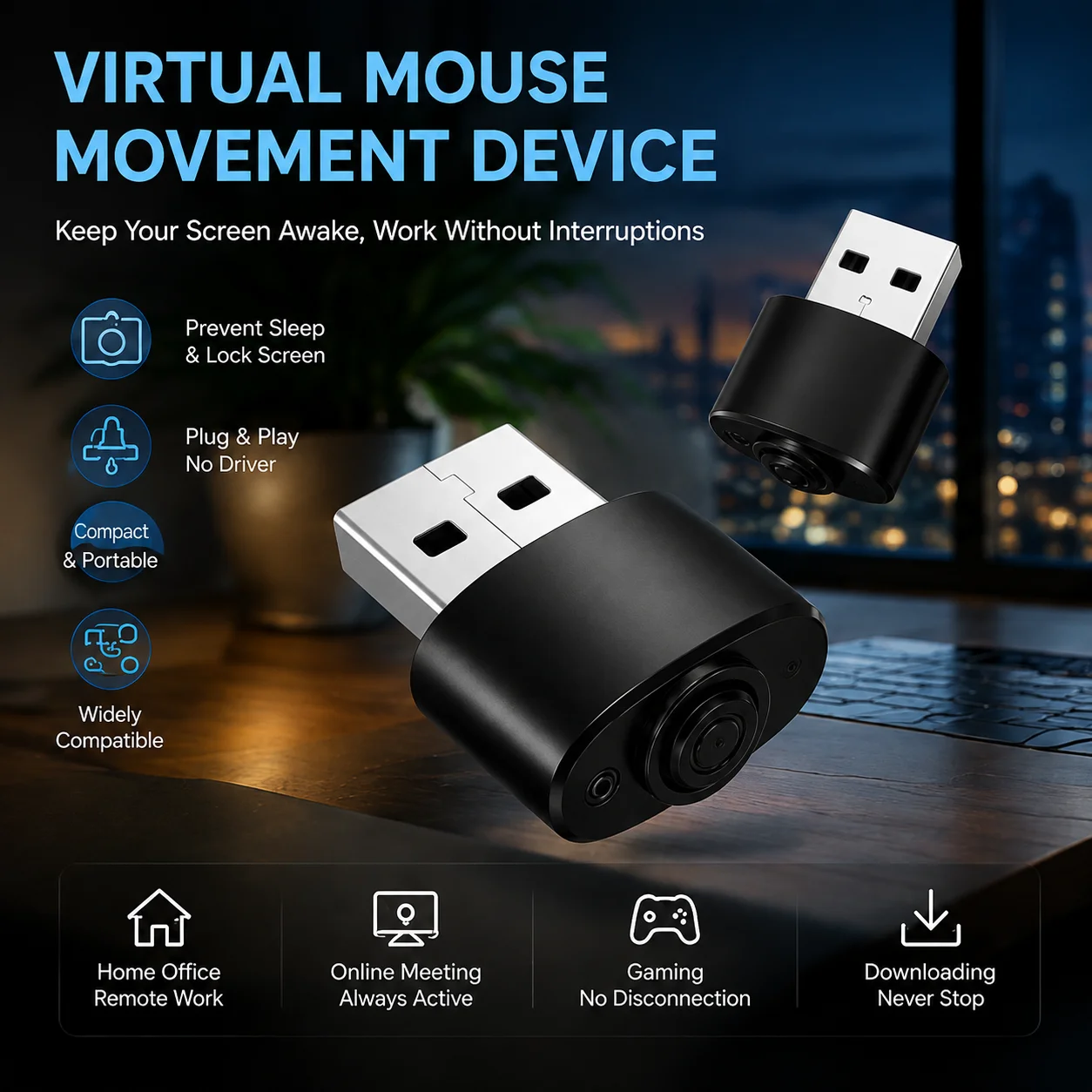 Mouse Jiggler Mover 3 Jiggle Modes Mini Mouse Shaker with ON/Off Button Memory Function Plug and Play Keep Computer/Laptop Awake