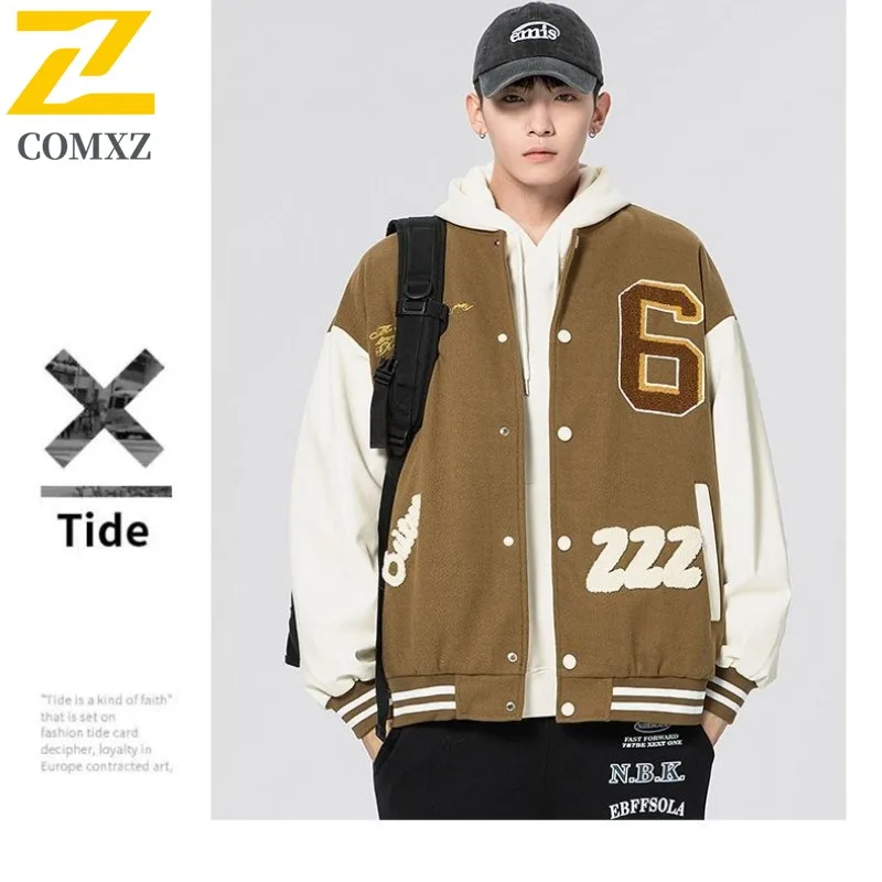 

COMXZ Spring Autumn Fashion Thin Embroidery Letter Baseball Jacket Coat Men Trendy Hip Hop Loose Versatile Casual Cardigan