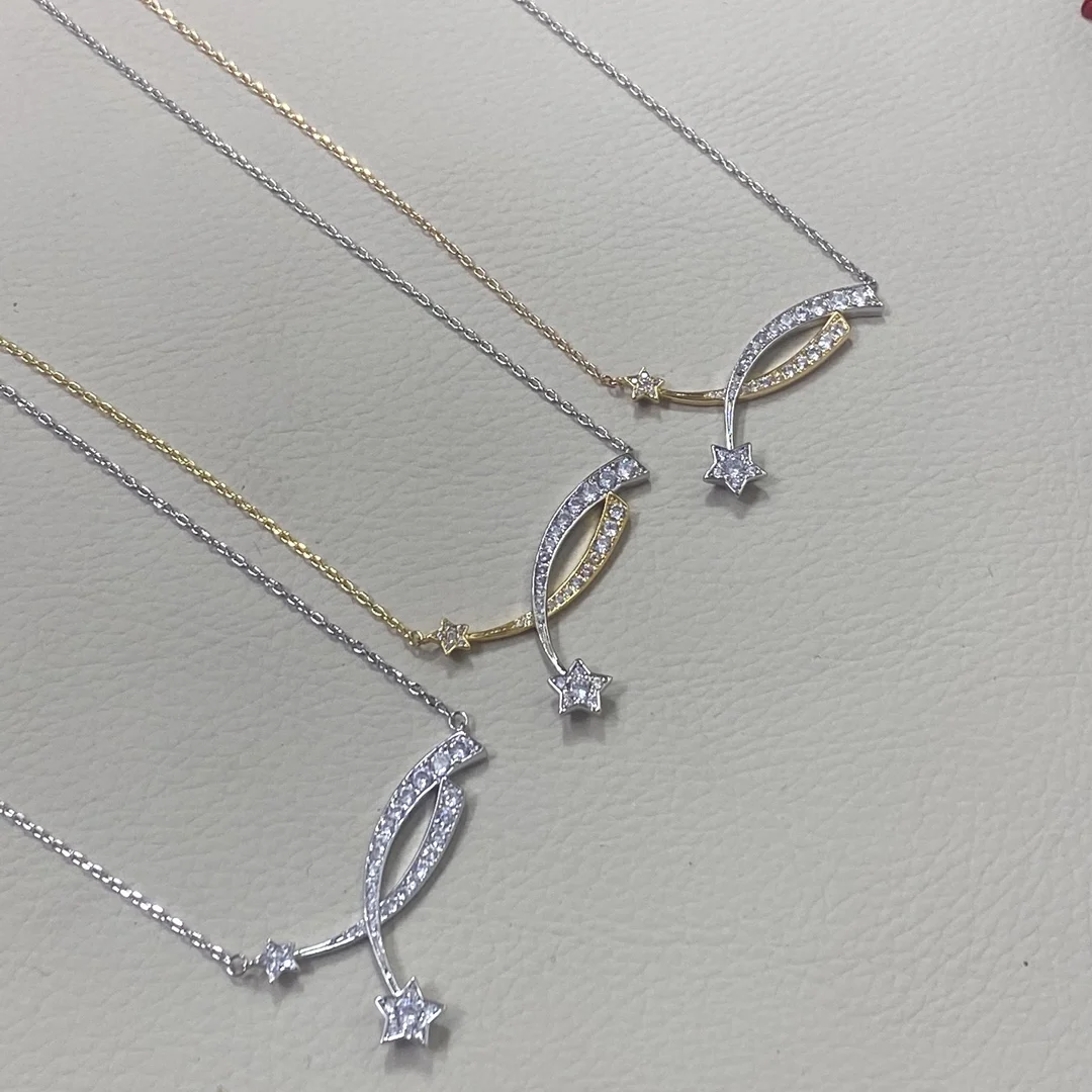 

2025 new full diamond double comet necklace unique simple light luxury necklace for women's exquisite high quality jewelry gifts
