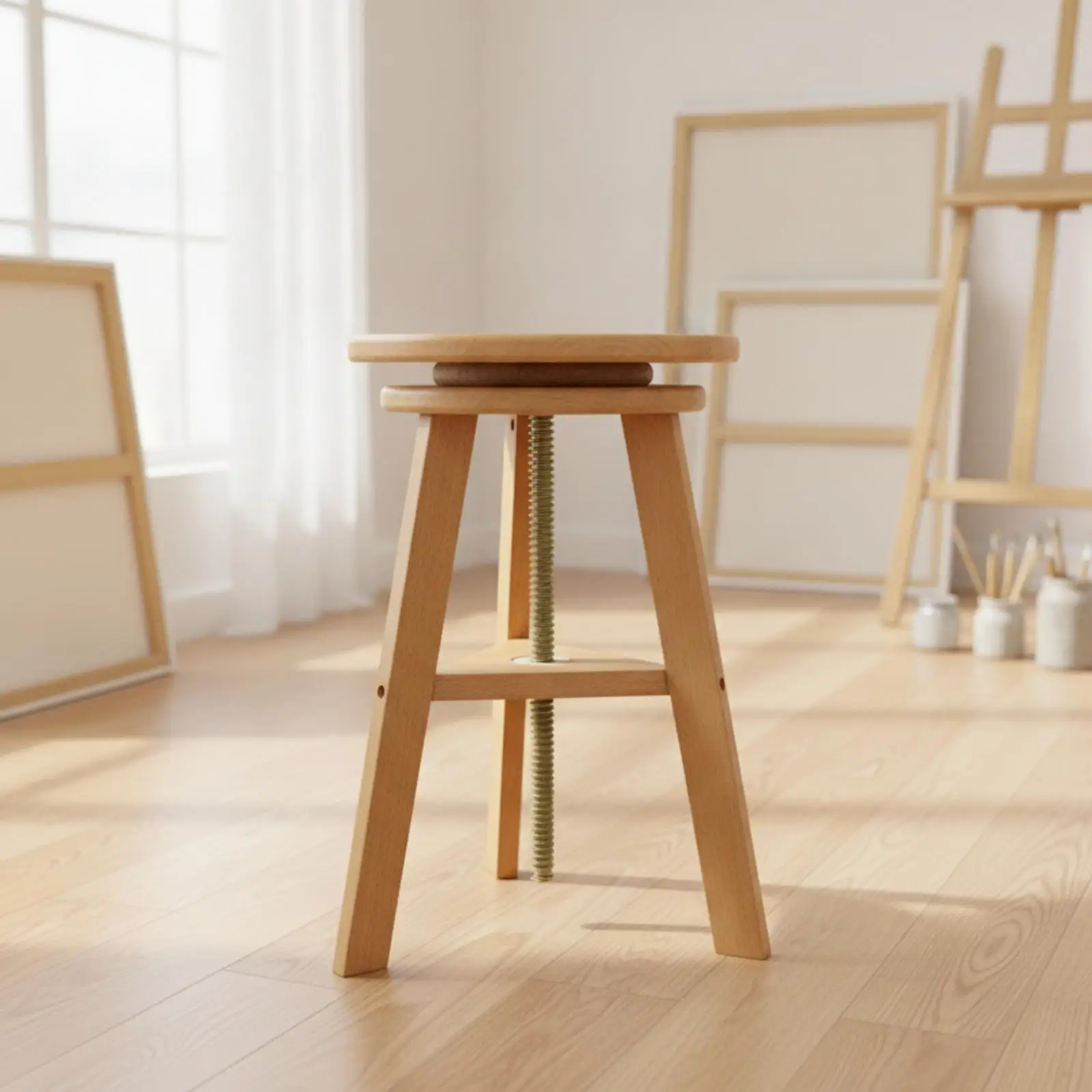 Rotating Beech Wood Art Stool with Adjustable Height for Drawing and Painting Studio Work