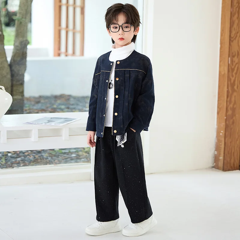 2026 New Autunm Winter Handsome Boys Suit Set 90-170 Kids Piano Host Speech Performance Costume