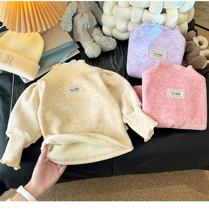 Girls T-shirts Autumn Winter Tops for Kids Thicken Baby Warm Sweaters Fleece Warm Toddler Undershirts Baby Bottom Clothing