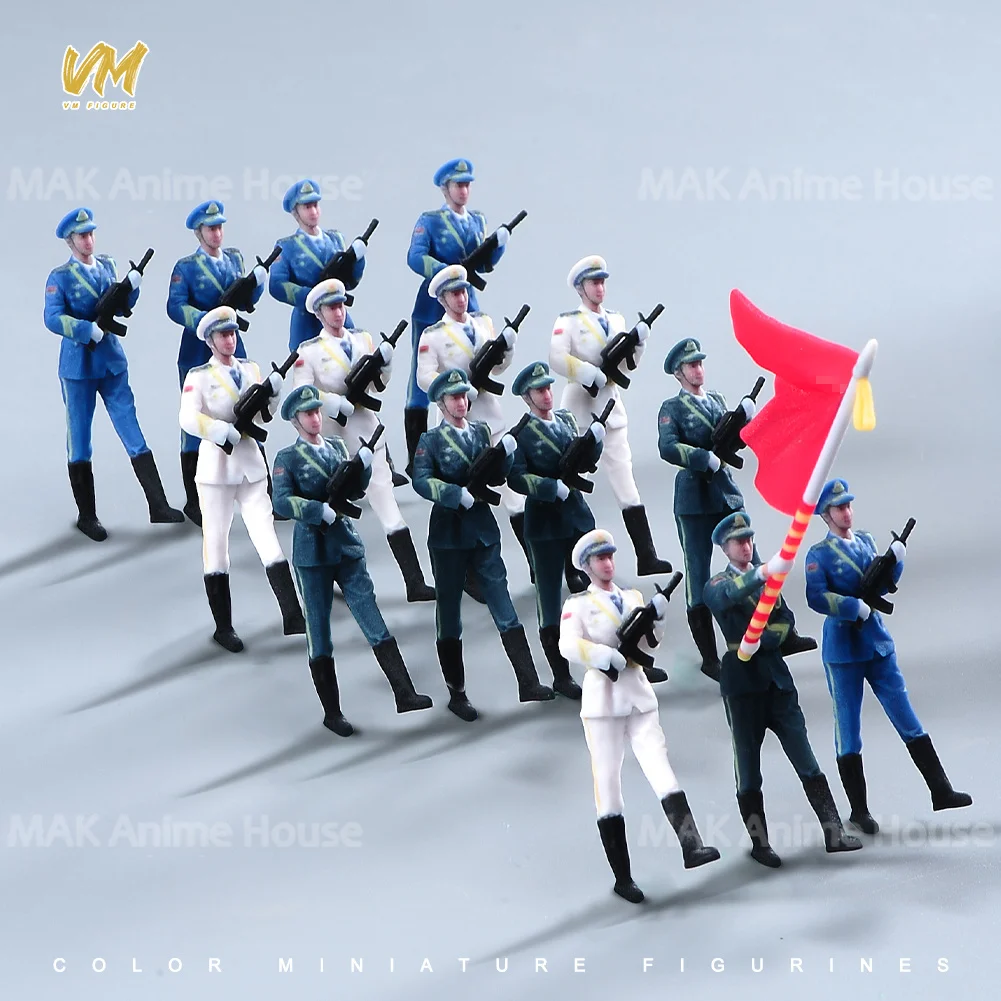 

Facial Painted 1/64 1/43 Chinese Navy Army Air Force Honor Guard Parade Flag Raising Figures Model Vehicles Scene Decoration Toy