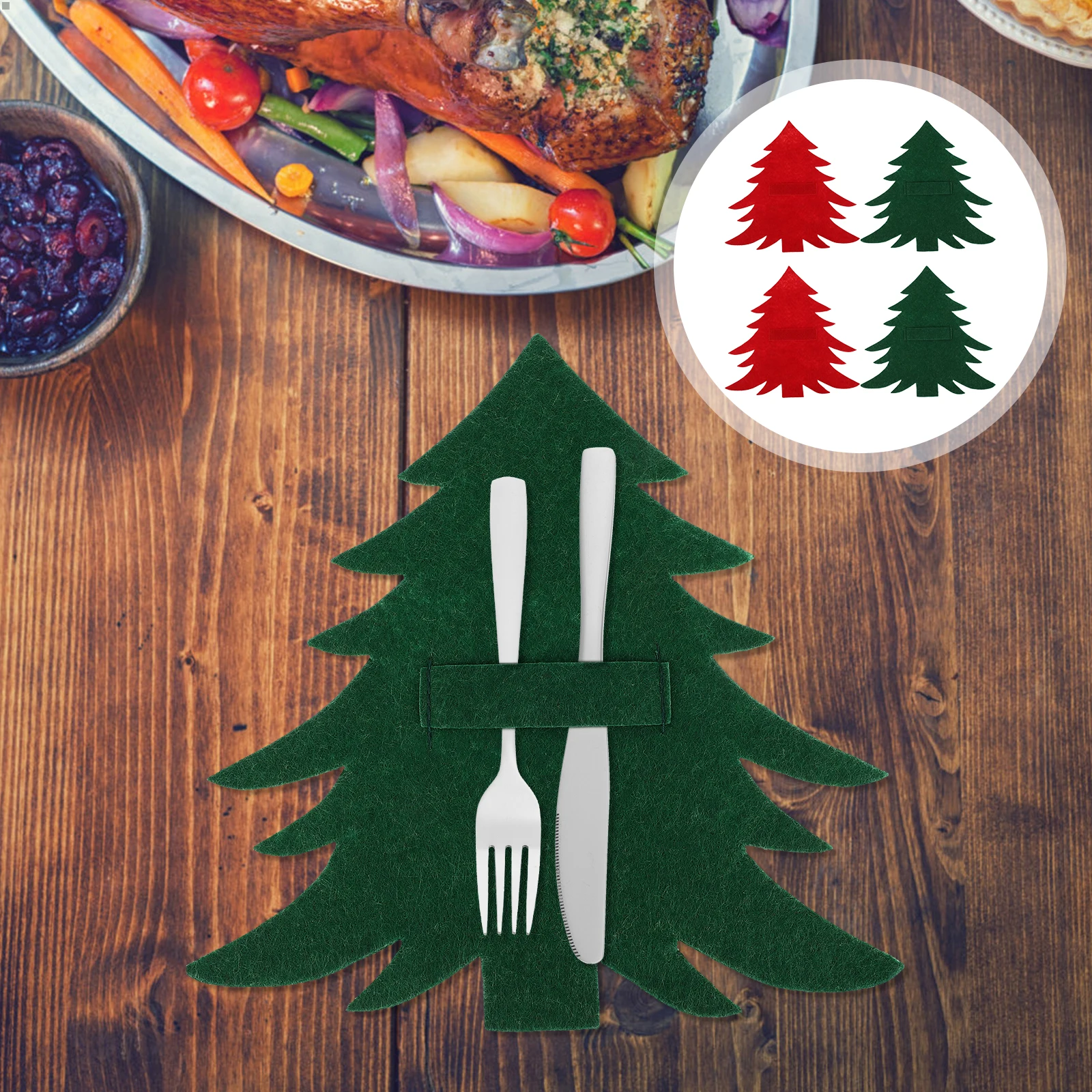 

12Pcs Christmas Cutlery Bags Tree Shape Tableware Holders 6Pcs Each Knives Forks Pouches Silverware Decor