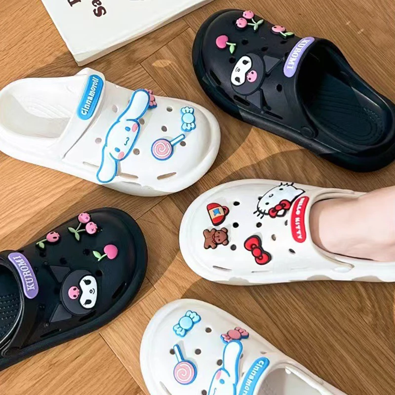 Cinnamoroll Hole Shoes Sanrio Hello Kitty Kuromi Indoor Thick-Bottomed Shit Feeling Eva Baotou Shoes pantofole estive durevoli novità