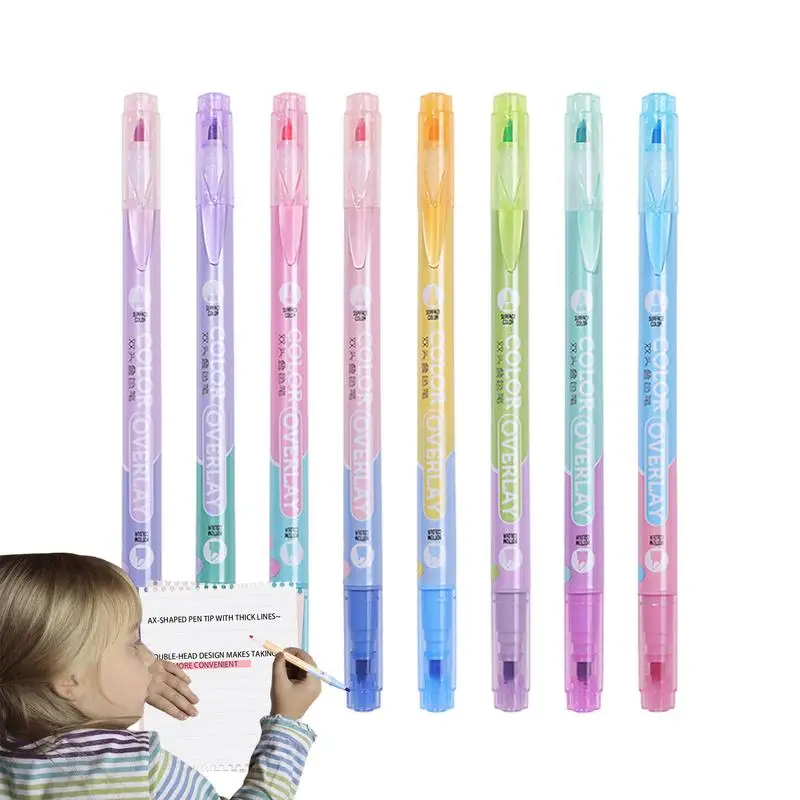 Marker Pens Colored Highlighters 8pcs Double Head Highlighter Pens Wonderful Smooth Gliding Note Taking Supplies For Study