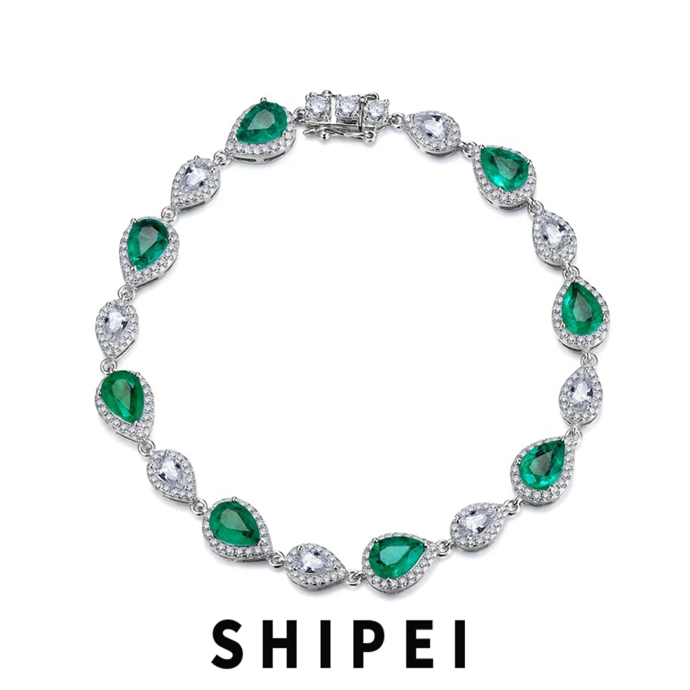 

SHIPEI Solid 925 Sterling Silver Pear Paraiba Tourmaline Aquamarine Gemstone Women Jewelry Charm Bracelets Bangle Christmas Gift