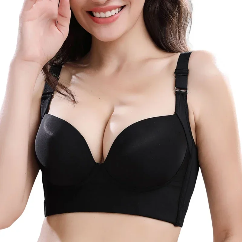 Coslan Women's Traceless Gathering Padded Bra Soft Breathable Strong Support Bust Correction Side Collection Adjustable Bralette