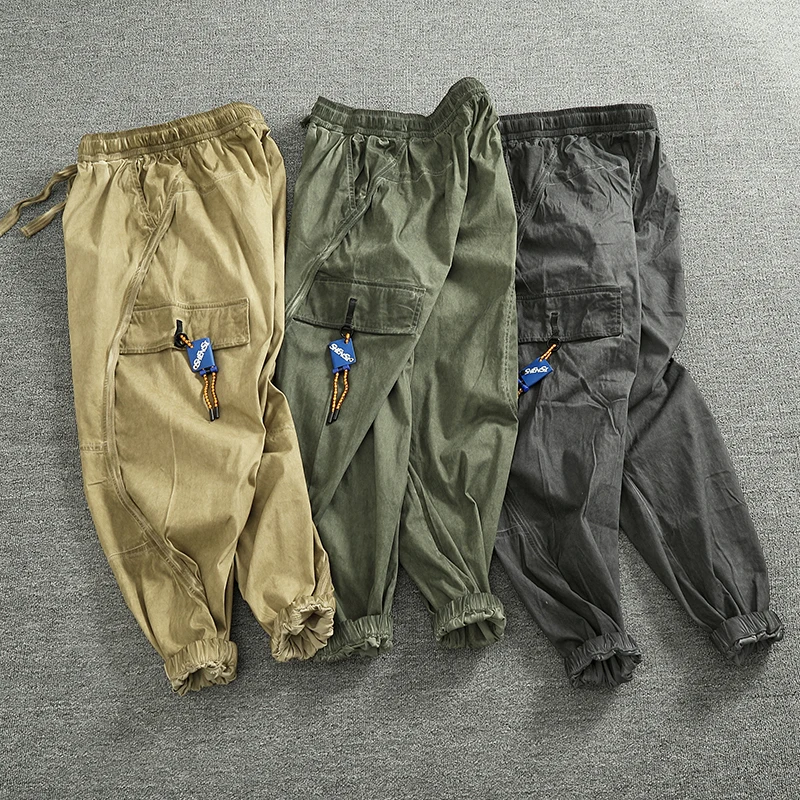 

Bunched Feet Do Old Dirty Dirty Wind Casual Pants Men Retro High Street Wind Trend Do Old Elastic Waist Overalls