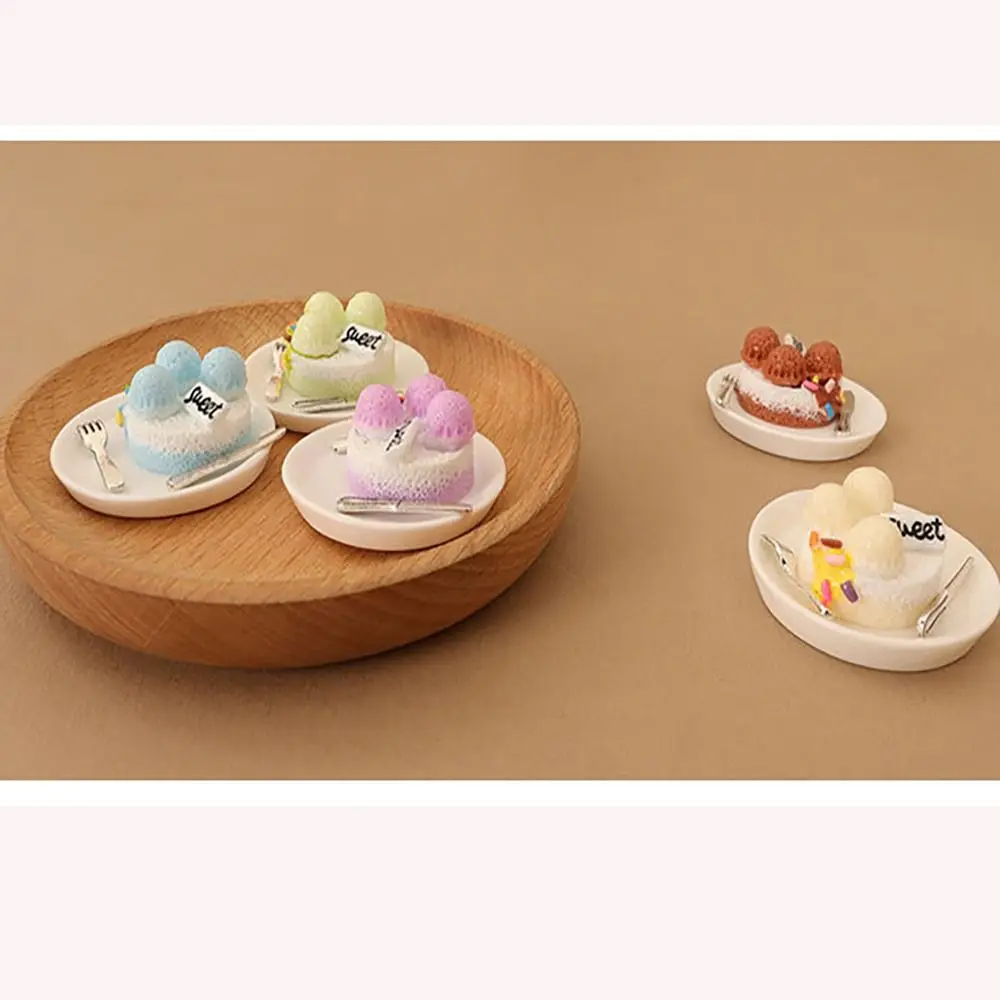 Resin Doll House Miniature Cake Dessert Set Cute DIY Accessories Dollhouse Accessories Included Plates and Cutlery