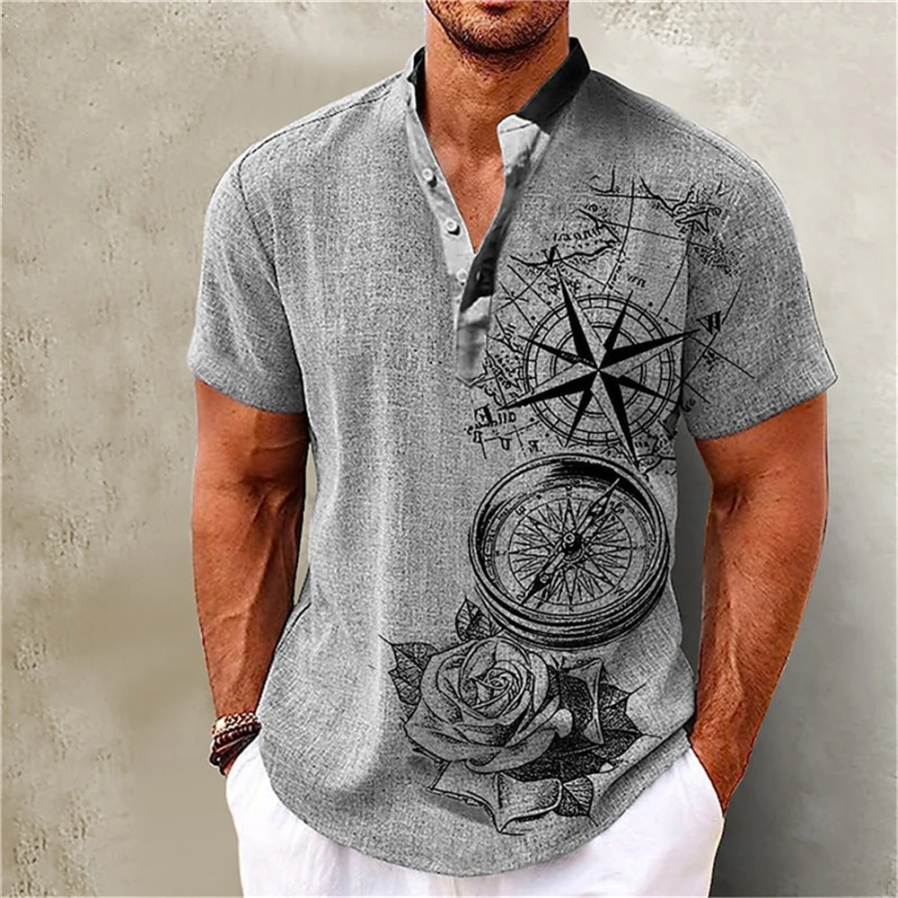 Summer Men Henley Shirt Short Sleeve Tops 3d Great Voyage Graphic Clothe Fashion Designer Apparel Streetwear Mens Hawaiian Shirt