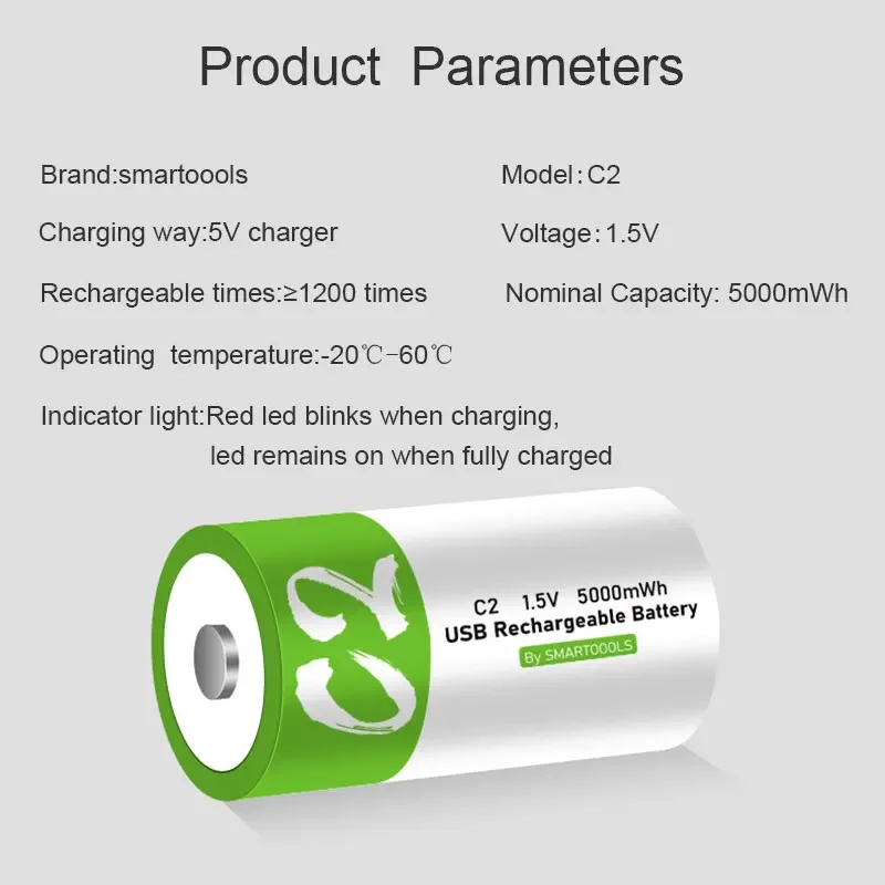 1.5V LR14 C Size Li-po lithium Battery 5000mWh Type-C Ultra-Fast Charging Rechargeable Battery For Flashlight Radio Gas Cooker