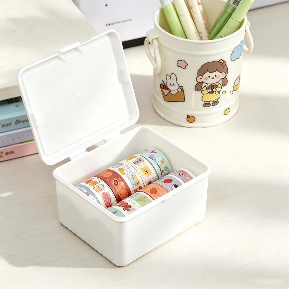 2-piece stackable mini-storage box with game cards, trading cards, stickers, jewelry and stationery for back to School season