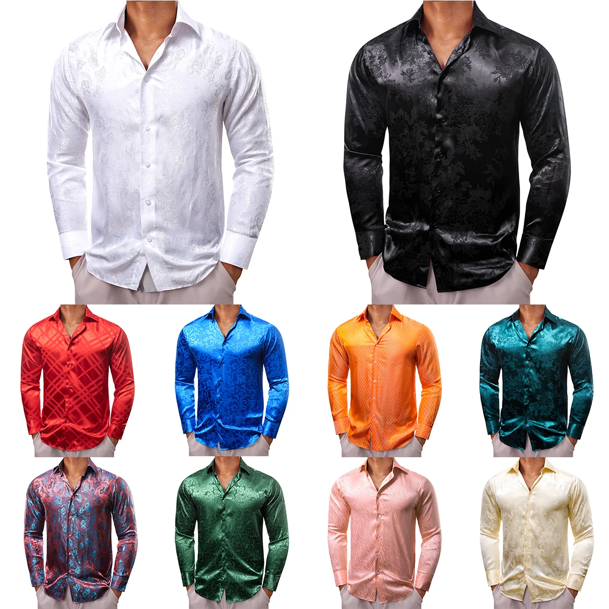 

Barry Wang 30 Colors Long Sleeve Shirts for Men Black White Red Blue Orange Green Pink Purple Gold Male Blouses Tops Clothing