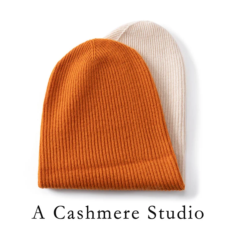 High-Quality Pure Cashmere Unisex Beanie 2 Layer Thick Warm Casual Hat Patchwork Color Winter Cashmere Cap For Men and Women