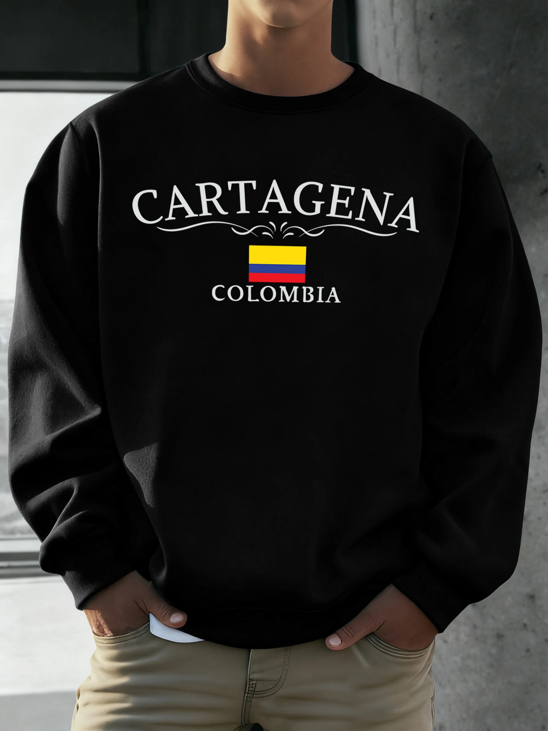 Cartagena كولومبيا العلم المطبوعة الذكور Vintage البلوز الشارع موضة طويلة الأكمام الصوف الخريف للجنسين س الرقبة ملابس فضفاضة #2