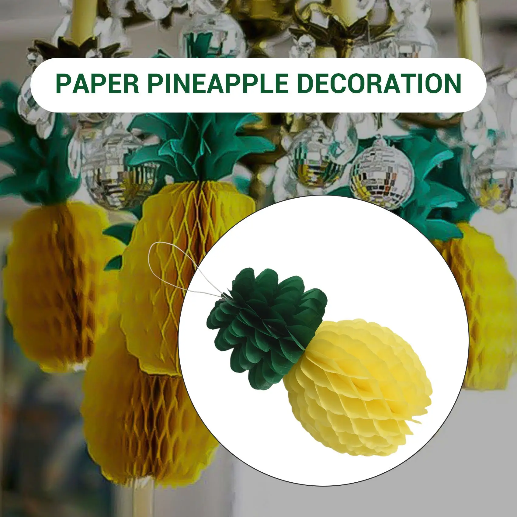 ABKS-12 Pack Pineapple Honeycomb Centerpieces Tissue Paper Pineapple 8 Inch Party Supplies Table Hanging Decoration Hawaiian Lua