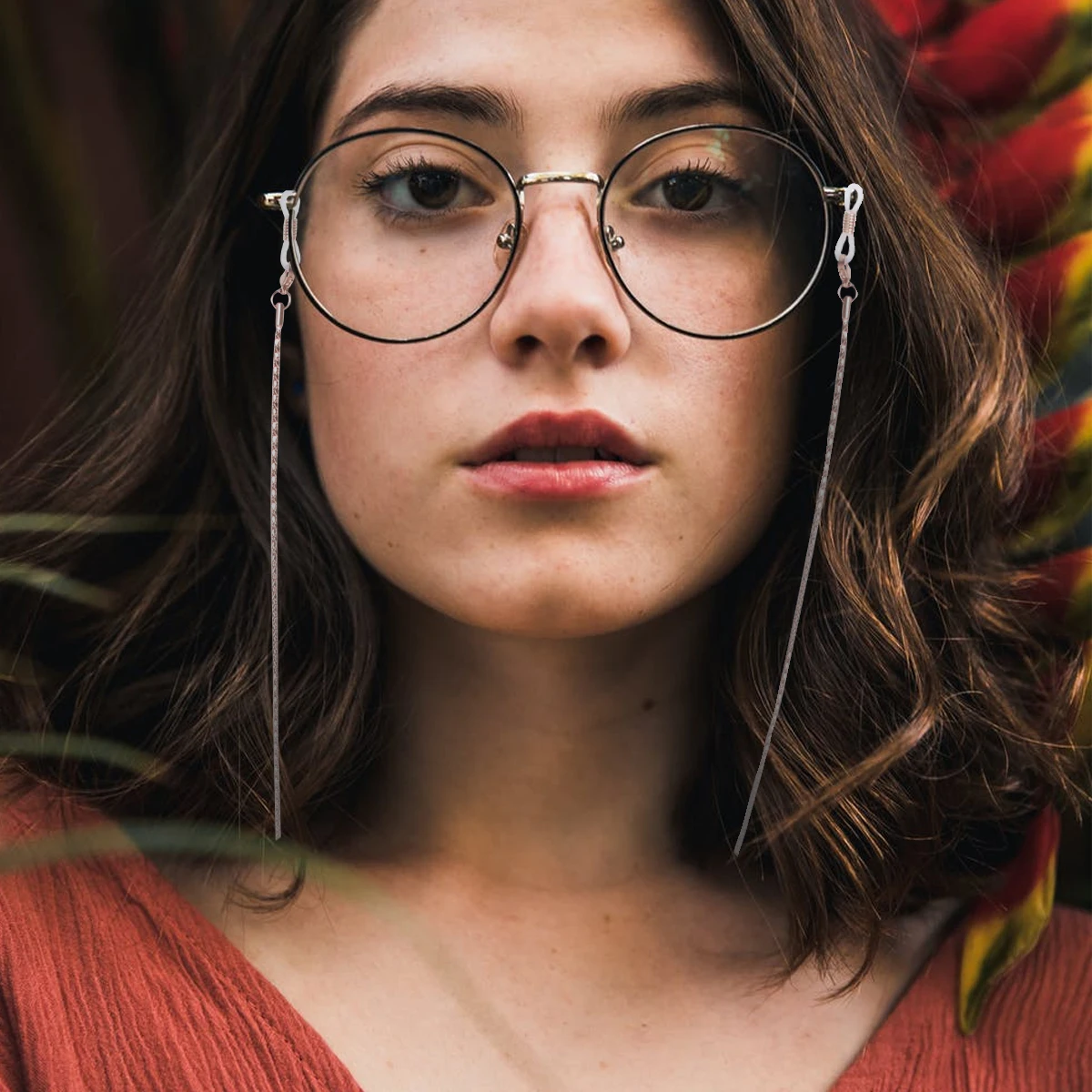 

Adjustable Stainless Steel Snake Eyeglass Holder Sunglasses Neck Strap Rubber Ends Black Retro Eyewear Chain Cord Non-Slip