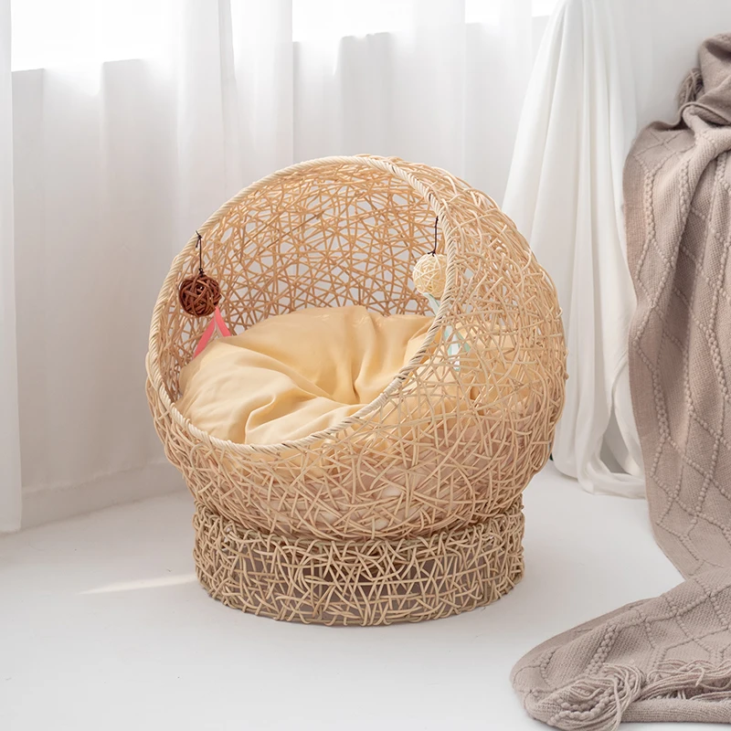 Summer Cat Nest Pure Natural Rattan Semi-Closed Air Permeable Removable and Washable Hanging Basket