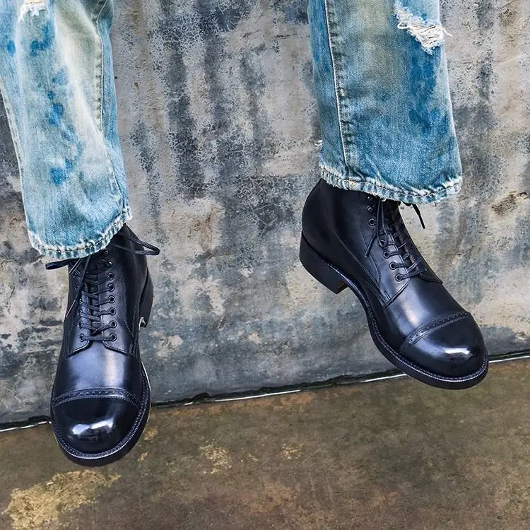 

Мужские ботинки с круглым носком в стиле ретро, американские мотоциклетные ботинки Briti Sle, модные повседневные рабочие ботинки Thi Bot