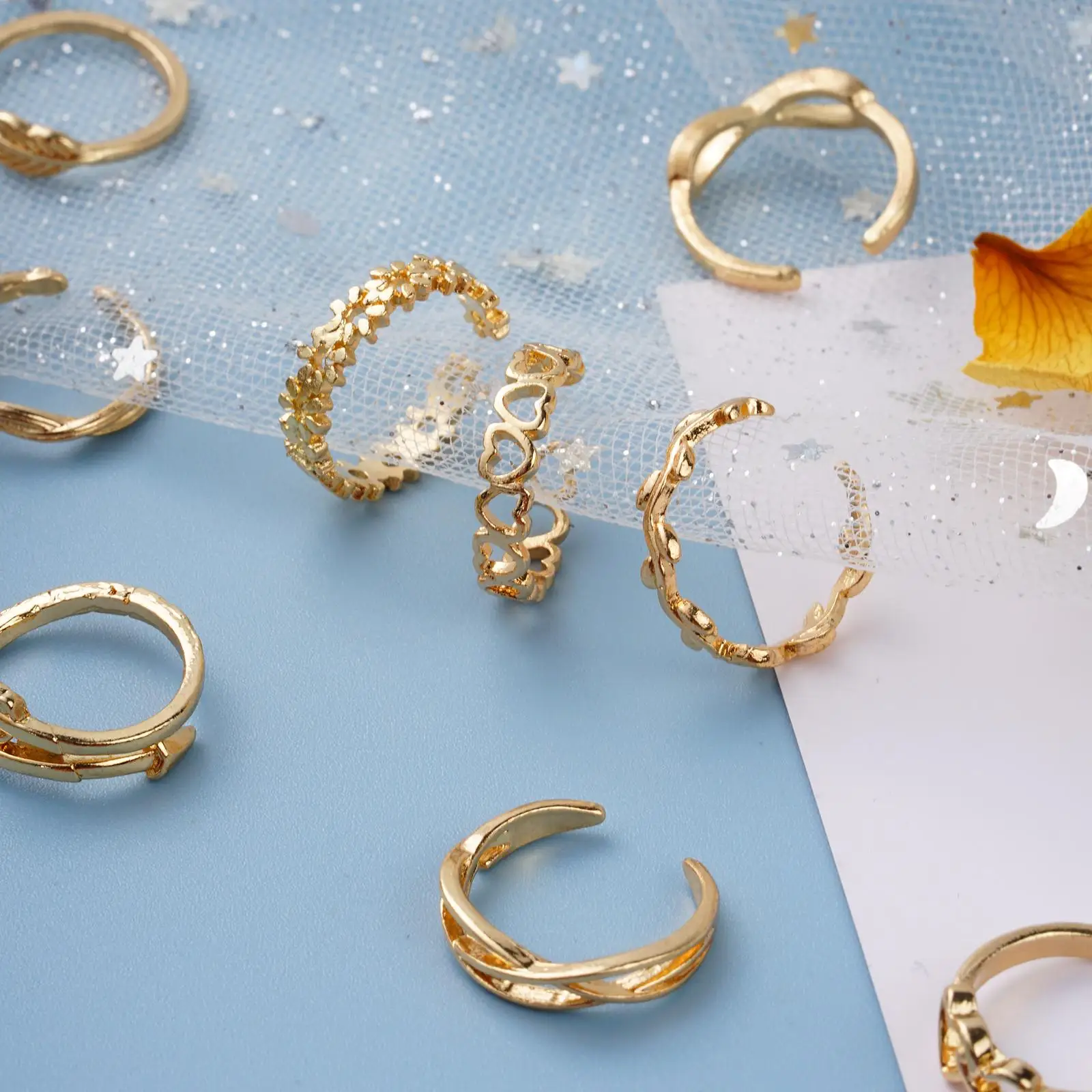 12pcs Foot Open Adjustable Toe Rings Pattern Alloy Adjustable Rings Set For Women Beach Adjustable Toe Rings