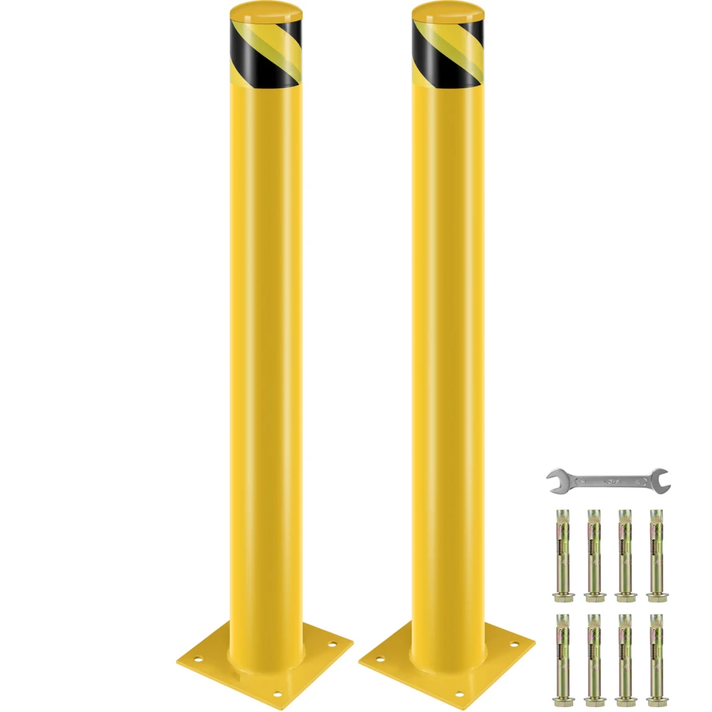 

42in Yellow Steel Safety Bollard (4.5in Dia) with 8 Anchor Bolts for Traffic Zones