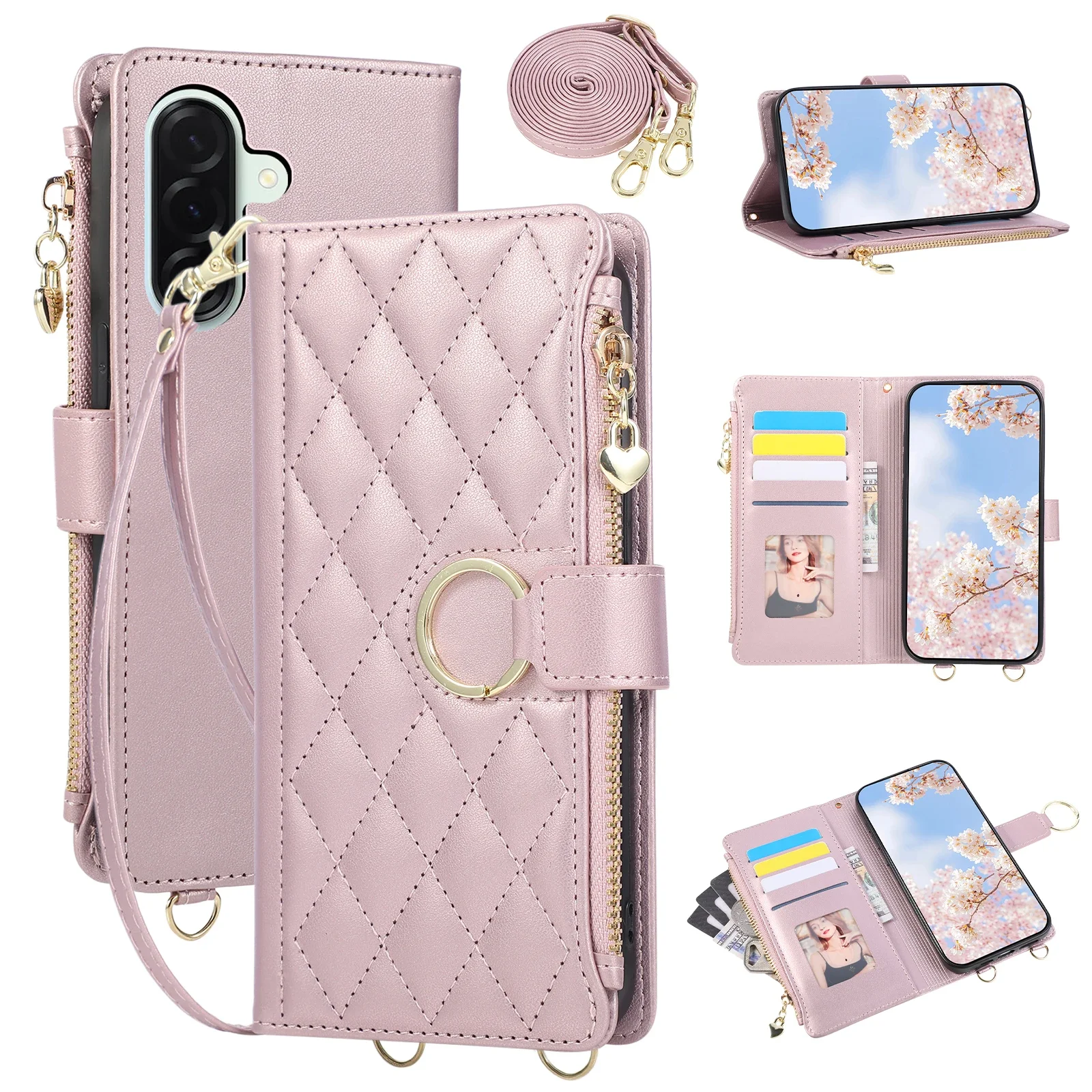 Crossbody Brieftaschen-Handyhülle für Samsung Galaxy A57 A37 A07 A17 A16 A36 A56 A26 A06 A55 A35 A05 A05S A54 A34 Flip Lederhülle