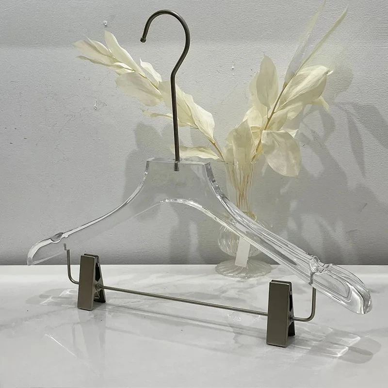 Acrylic Clothing Hangers Set - Transparent Non-Slip Hangers for Garments, Seamless Pants Skirt Clips with Durable Hooks