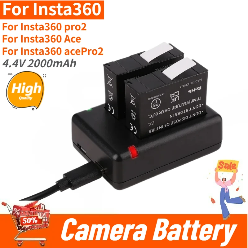 

High Quality Camera Battery 4.4V 2000mAh and Charger For Insta360 Ace /360 Ace Pro /360 Pro 2 Camera New Replacement Battery