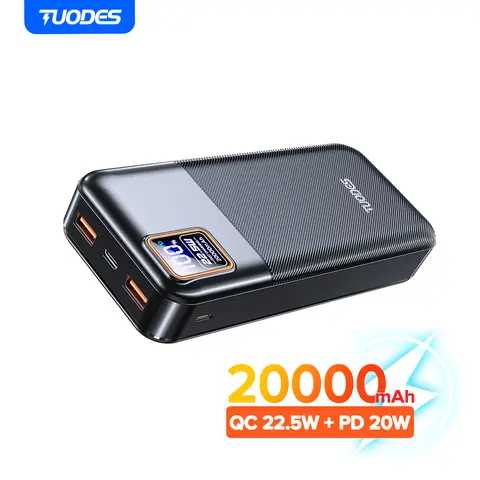 Tuodes Power Bank 20000mAh PD20W External Large Battery Capacity 22.5W Fast Charging Portable Charger For iPhone Samsung Xiaomi