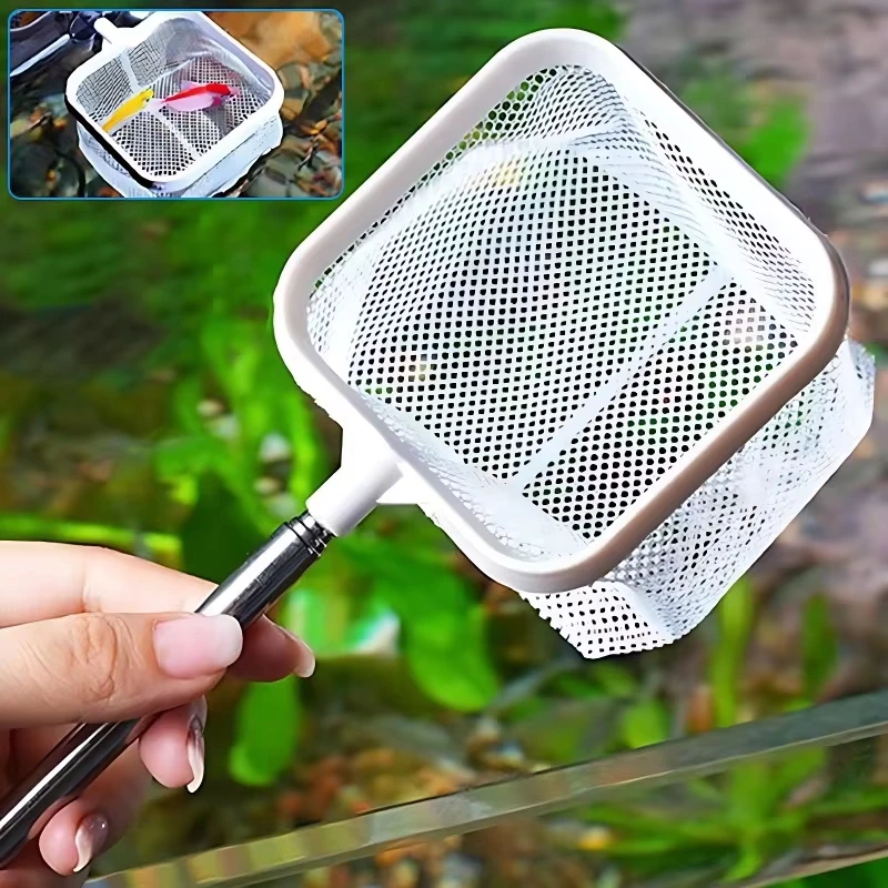 Stainless Steel Retractable Small Fishing Nets Home Aquarium Viewing Fishing Tools 3D Square Round Clean Fishing Net Accessories